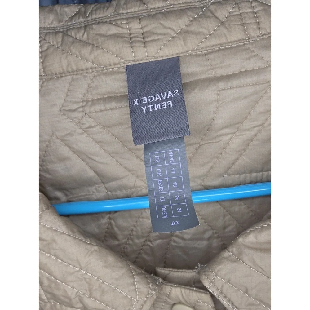 Savage x Fenty Men's Woven Geometric Quilted Jacket in Stone Beige/ Brown Sz 2XL